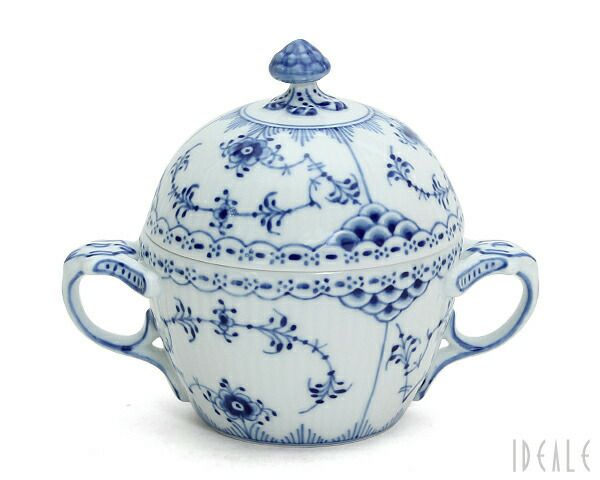 ロイヤルコペンハーゲン（Royal Copenhagen） ブルーフルーテッド ハーフレース/Blue Fluted Half Lace シュガーボックス 大 ブルー