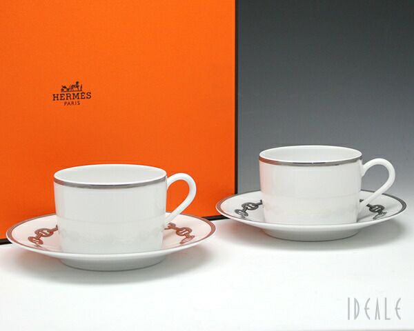 エルメス（HERMES） シェーヌダンクル プラチナ/Chaine d'ancre platinum ティーカップ&ソーサー ペア