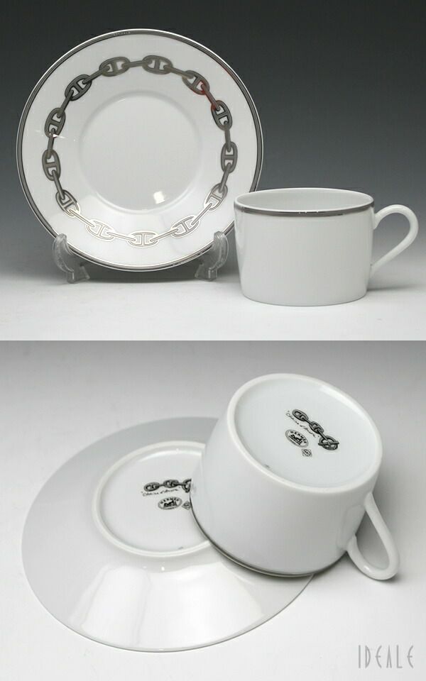 エルメス（HERMES） シェーヌダンクル プラチナ/Chaine d'ancre platinum ティーカップ&ソーサー ペア