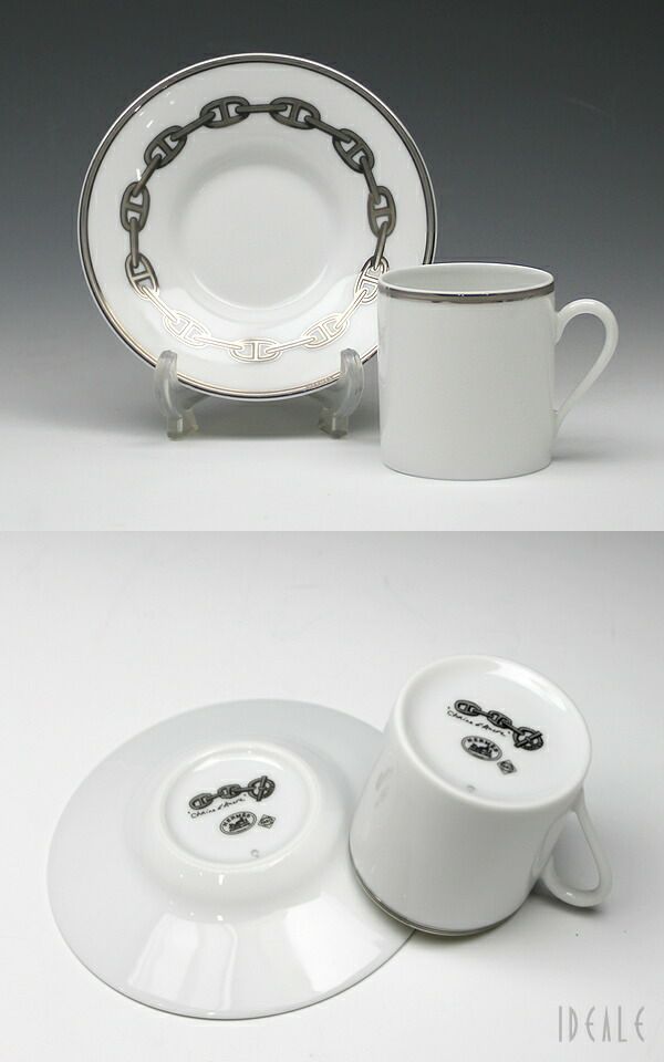 エルメス（HERMES） シェーヌダンクル プラチナ/Chaine d'ancre platinum コーヒーカップ&ソーサー ペア