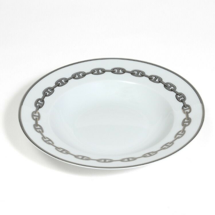 エルメス（HERMES） シェーヌダンクル プラチナ/Chaine d'ancre platinum スーププレート 22cm ペア