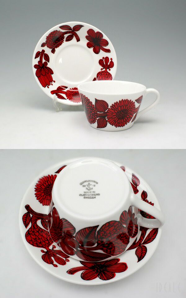 グスタフスベリ（Gustavsberg） レッドアスター/Red Aster ティーカップ＆ソーサー 復刻版