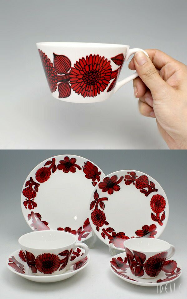 グスタフスベリ（Gustavsberg） レッドアスター/Red Aster ティーカップ＆ソーサー 復刻版