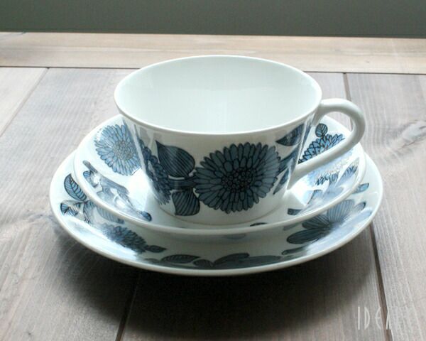 グスタフスベリ（Gustavsberg） ブルーアスター/Blue Aster ティーカップ＆ソーサー + プレート 18cm 復刻版