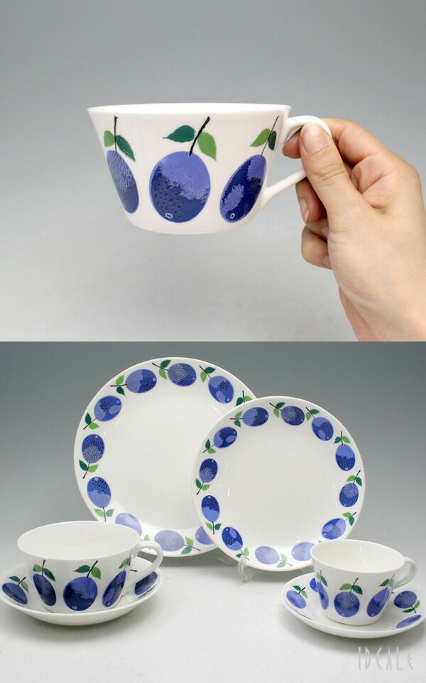 グスタフスベリ（Gustavsberg） プルーヌス/Prunus ティーカップ＆ソーサー+ プレート 22cm 復刻版