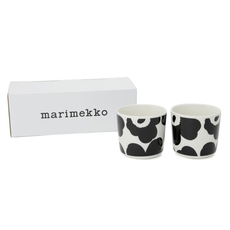 マリメッコ（marimekko） ウニッコ/UNIKKO ラテマグ 200ml ホワイト/ブラック 2個入り(ペア)