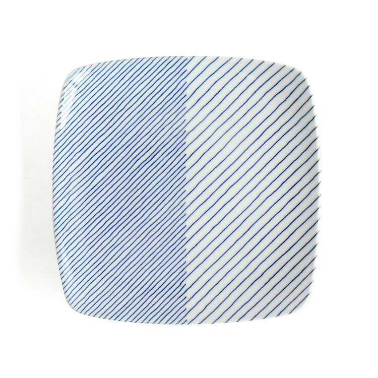 白山陶器 反角多様皿 21cm ホワイト/ブルー