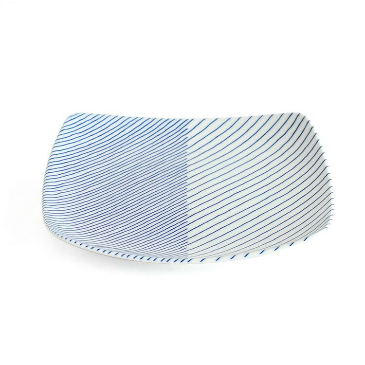 白山陶器 反角多様皿 21cm ホワイト/ブルー