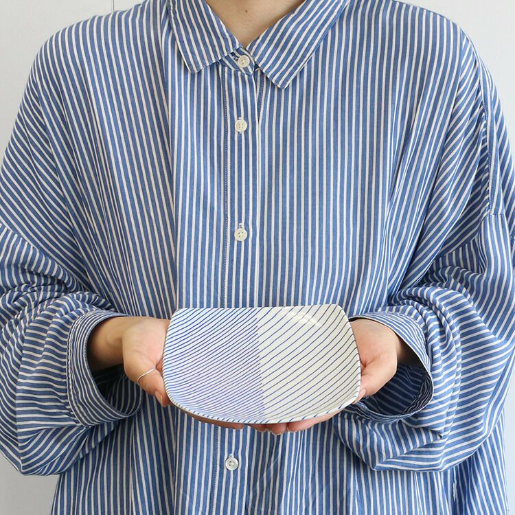 白山陶器 反角中皿 16.5cm ホワイト/ブルー