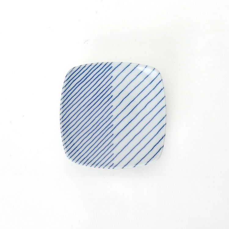 白山陶器 反角小皿 10cm ホワイト/ブルー