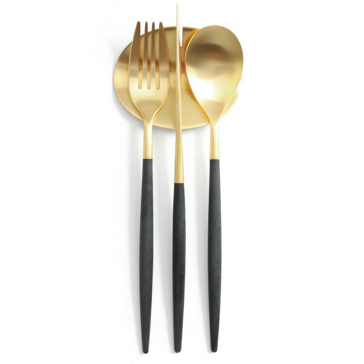 クチポール（Cutipol） ミオ/MIO ディナー3点＆カトラリーレストゴールド1点 ブラックマットゴールド