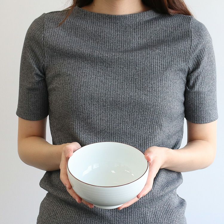 白山陶器 白磁千段 5寸深めん丼 16cm