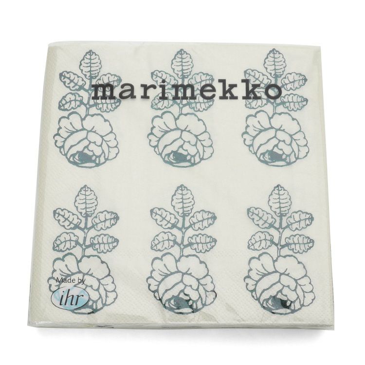 マリメッコ（marimekko） ヴィヒキルース(ウェディングローズ)/VIHKIRUUSU ペーパーナプキン クリーム/グリーン