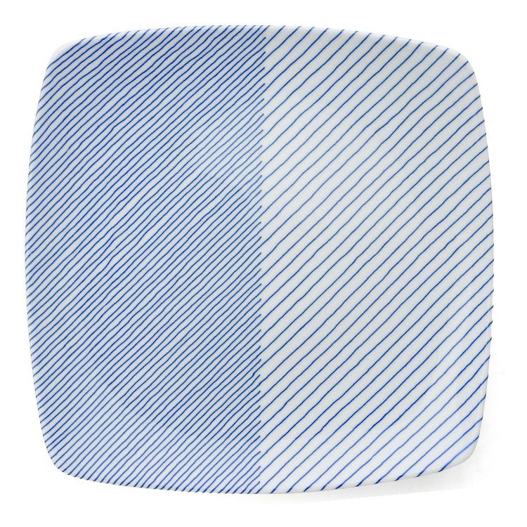 白山陶器 重ね縞 反角盛皿 27.5cm ホワイト/ブルー