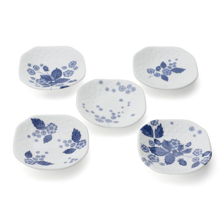 ウェッジウッド（WEDGWOOD） ストロベリーブルームインディゴ ソイディッシュ 5枚セット 9cm ホワイト