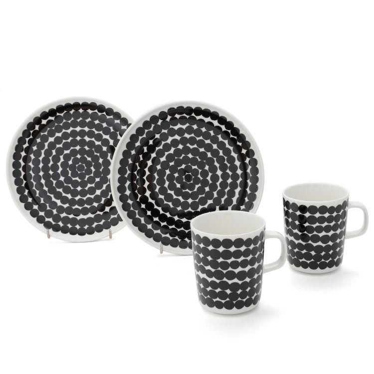 マリメッコ（marimekko） シイルトラプータルハ/SIIRTOLAPUUTARHA マグカップ250ml×2点＆プレート20cm×2点 ホワイト/ブラック