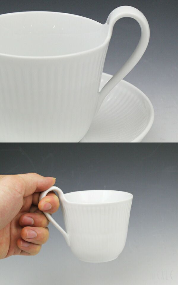 ロイヤルコペンハーゲン（Royal Copenhagen） ホワイトフルーテッド プレイン/White Fluted Plain ティーカップ＆ソーサー ハイハンドル