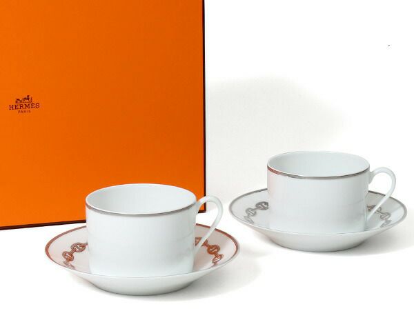 エルメス（HERMES） シェーヌダンクル プラチナ/Chaine d'ancre platinum ブレックカップ＆ソーサー ペア