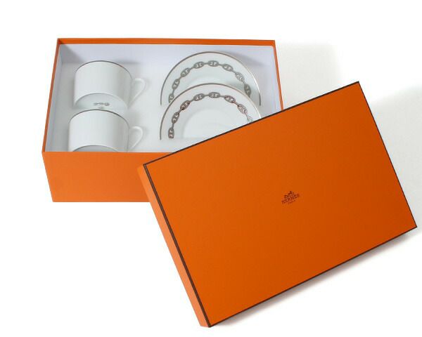 エルメス（HERMES） シェーヌダンクル プラチナ/Chaine d'ancre platinum ブレックカップ＆ソーサー ペア