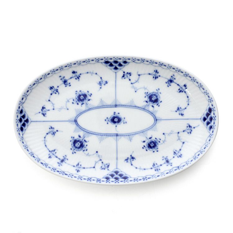 ロイヤルコペンハーゲン（Royal Copenhagen） ブルーフルーテッド ハーフレース/Blue Fluted Half Lace オーバルディッシュ 23.5×15cm