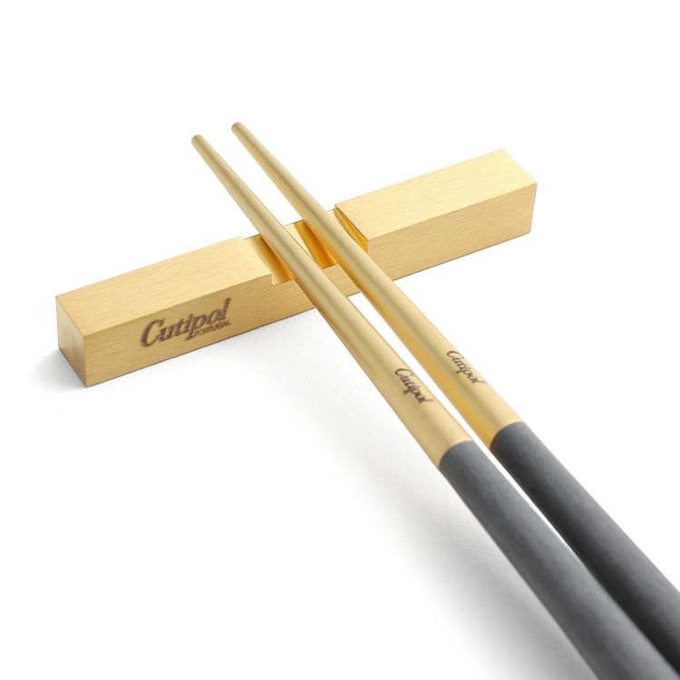 クチポール（Cutipol） クーベ/KUBE 箸 + 箸置きセット グレーマットゴールド