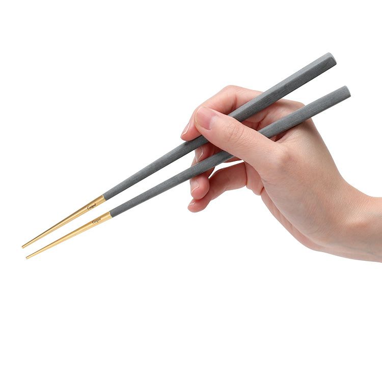 クチポール（Cutipol） クーベ/KUBE 箸 + 箸置きセット グレーマットゴールド