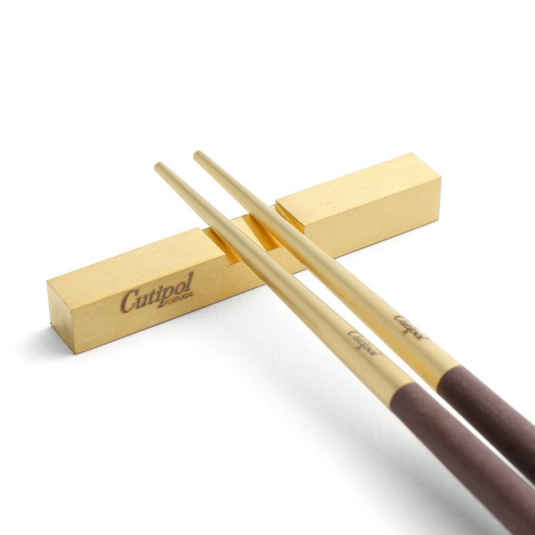 クチポール（Cutipol） クーベ/KUBE 箸 + 箸置きセット ブラウンマットゴールド