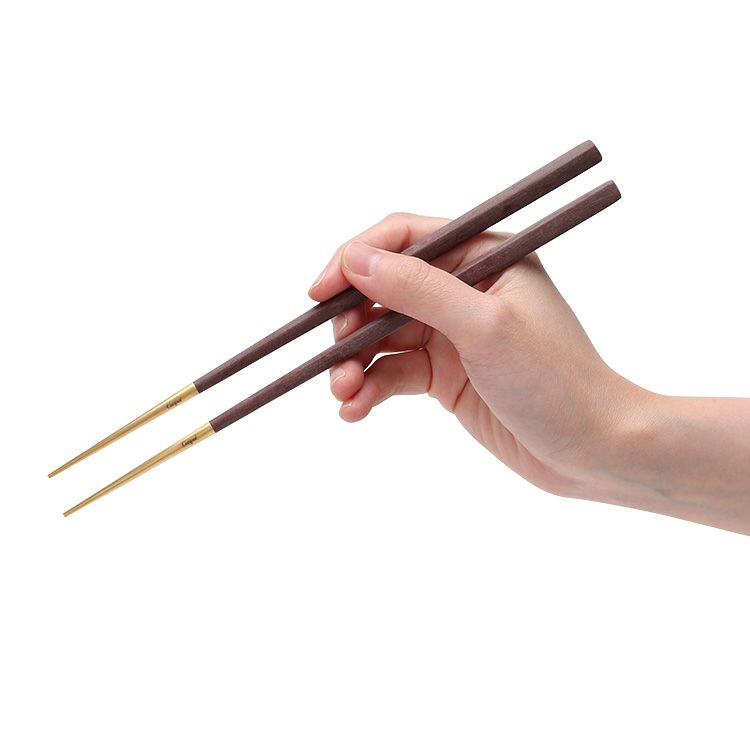 クチポール（Cutipol） クーベ/KUBE 箸 + 箸置きセット ブラウンマットゴールド