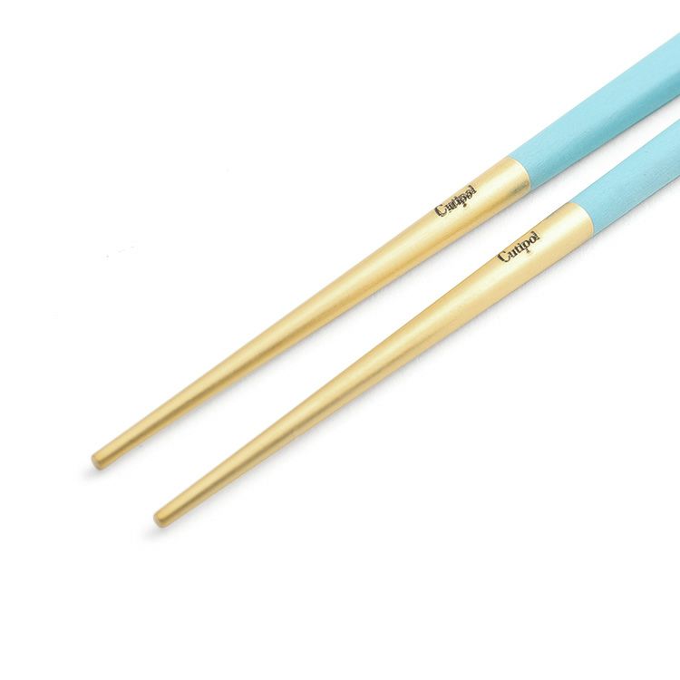 クチポール（Cutipol） クーベ/KUBE 箸 + 箸置きセット ターコイズマットゴールド