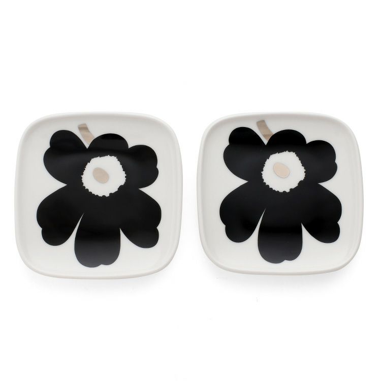 マリメッコ（marimekko） ウニッコ/Unikko プレートセット 10cm×10cm ブラック/シルバー