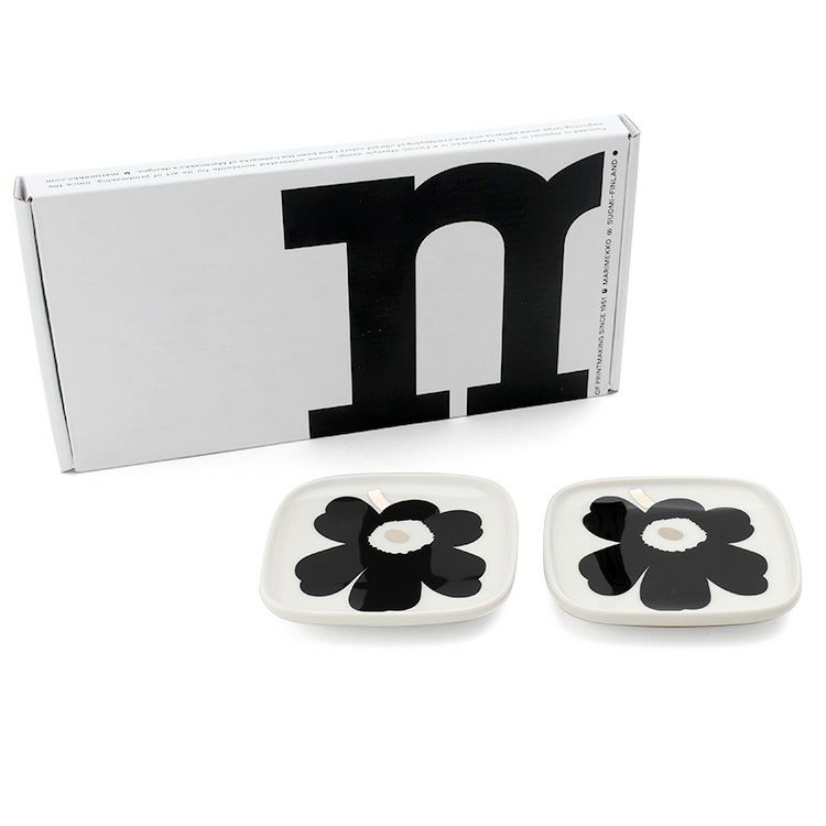 マリメッコ（marimekko） ウニッコ/Unikko プレートセット 10cm×10cm ブラック/シルバー