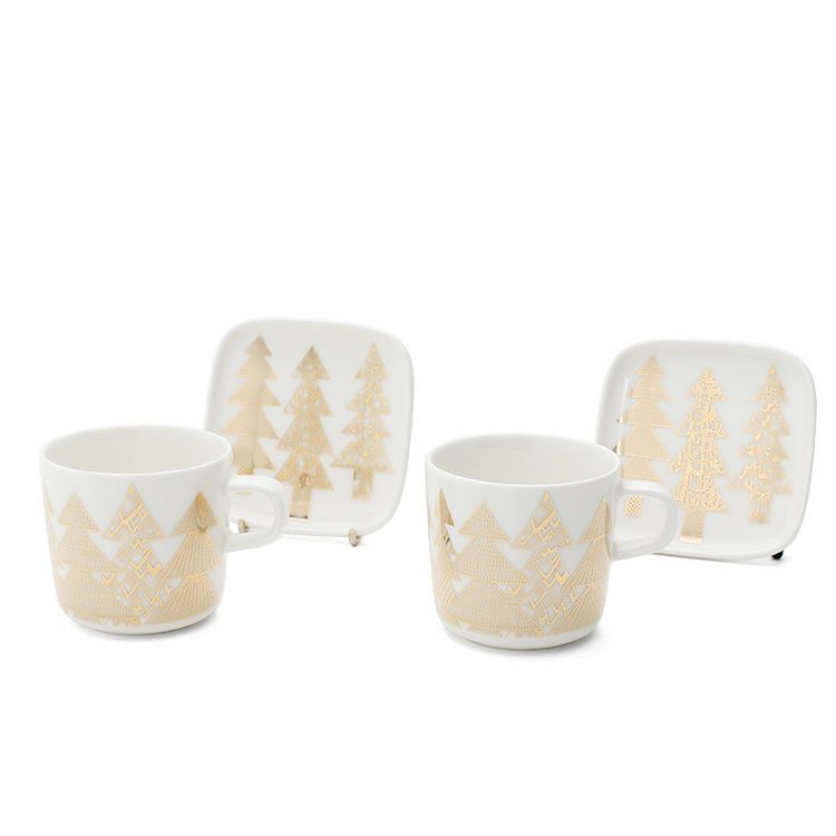 マリメッコ（marimekko） クーシコッサ/Kuusikossa マグカップ＆プレートセット ゴールド/ホワイト