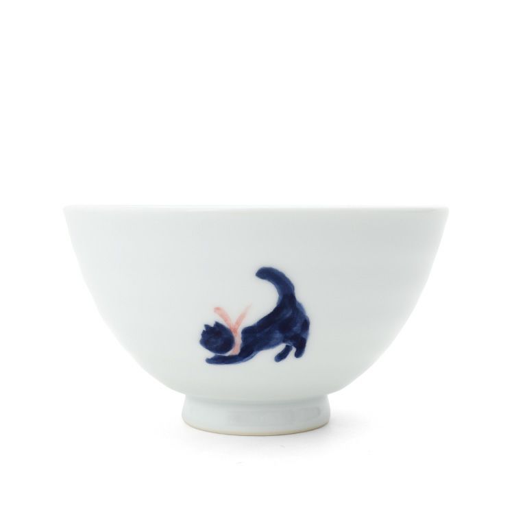 藍花 気まま猫 飯碗
