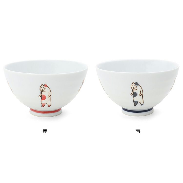藍花 たち猫 飯碗