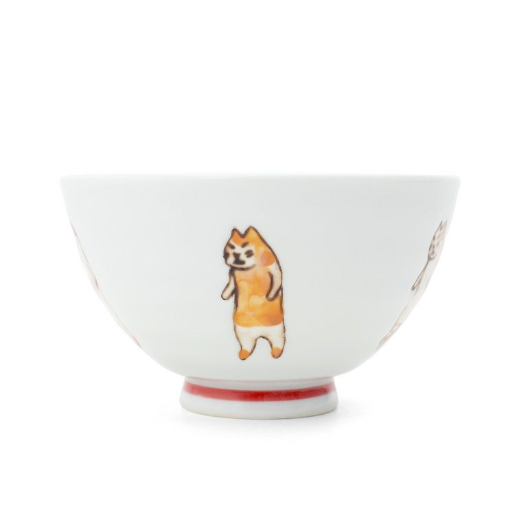 藍花 たち猫 飯碗