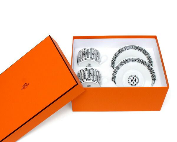 ★★★箱だけ難あり★★★ エルメス（HERMES） アッシュデコ/H Deco ティーカップ&ソーサー ペア [hr]