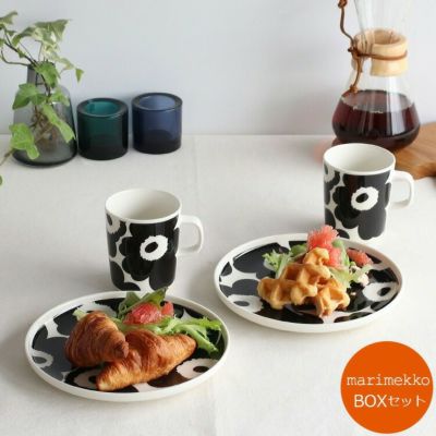 マリメッコ（marimekko） ウニッコ/UNIKKO マグ250ml×2点＆プレート20cm×2点 ブラック